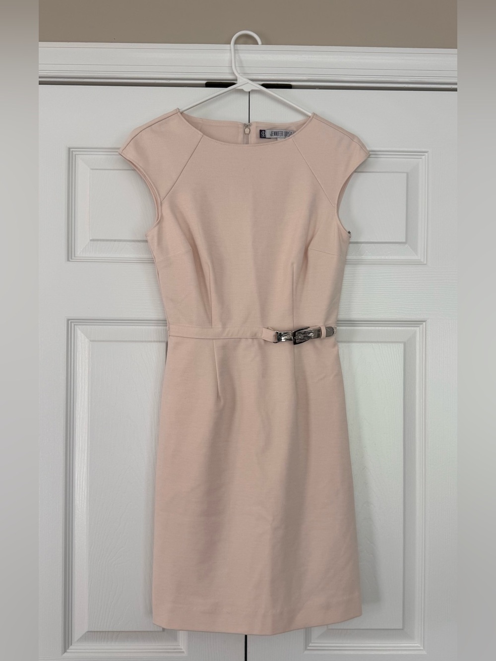 Jennifer Lopez (Kohls) Shell Pink Cap Sleeve Belted Sheath Dress- Ocean Drive